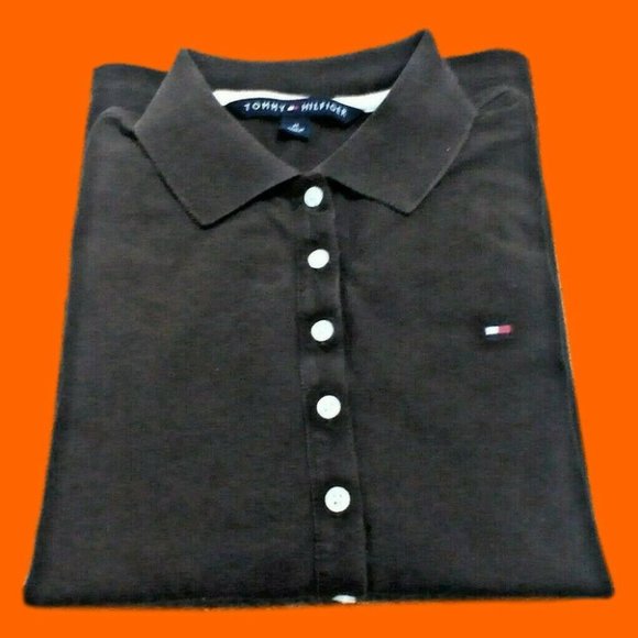 Tommy Hilfiger Unisex Collar Shirt Long Sleeve Top Button Taper Cut Brown Size M - Picture 9 of 16